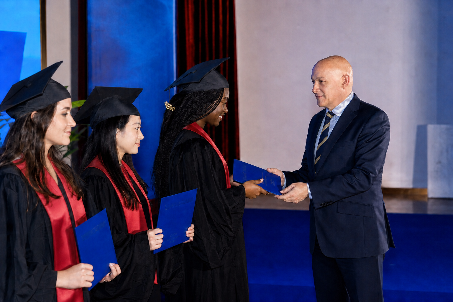 Stephen Ottewell presenting certificates at an international graduation
